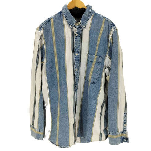 ザラ ZARA RELAXED FIT デニム切替L/Sストライプシャツ メンズ JPN:XL